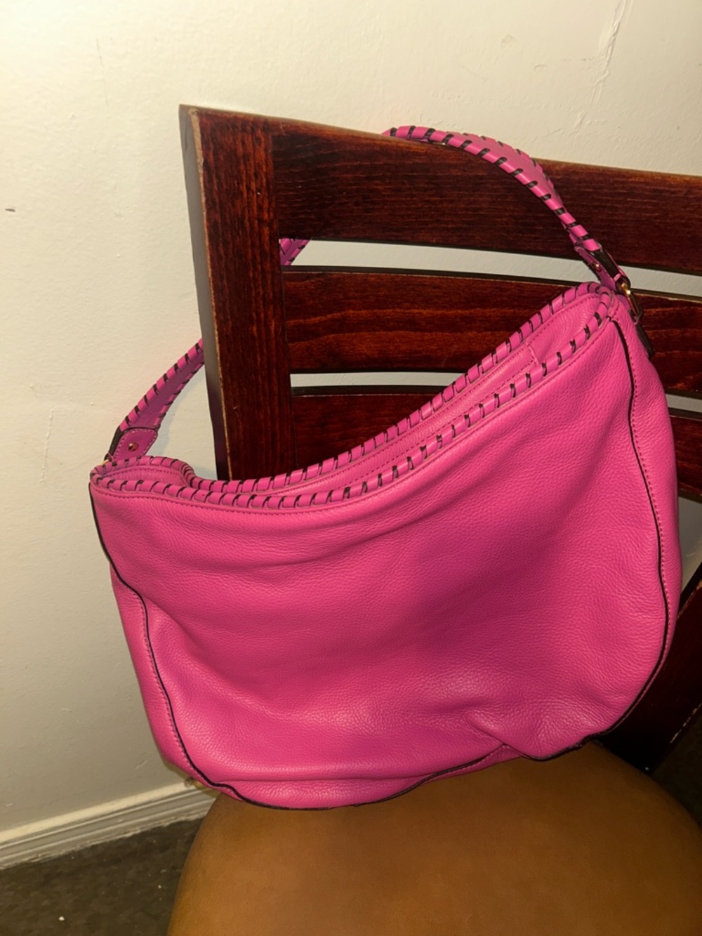 Michael Kors Pink Leather Whipstitch Shoulder Bag